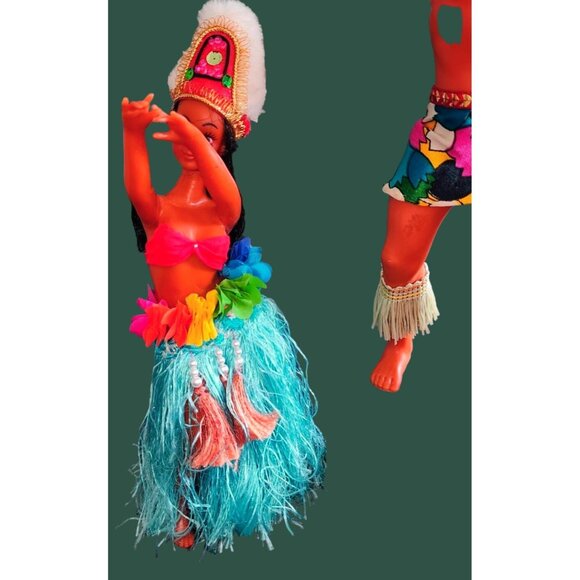Vintage Hawaiian Tiki Dancers Dolls - Handcrafted Intricate Details Music Box & - Picture 6 of 16